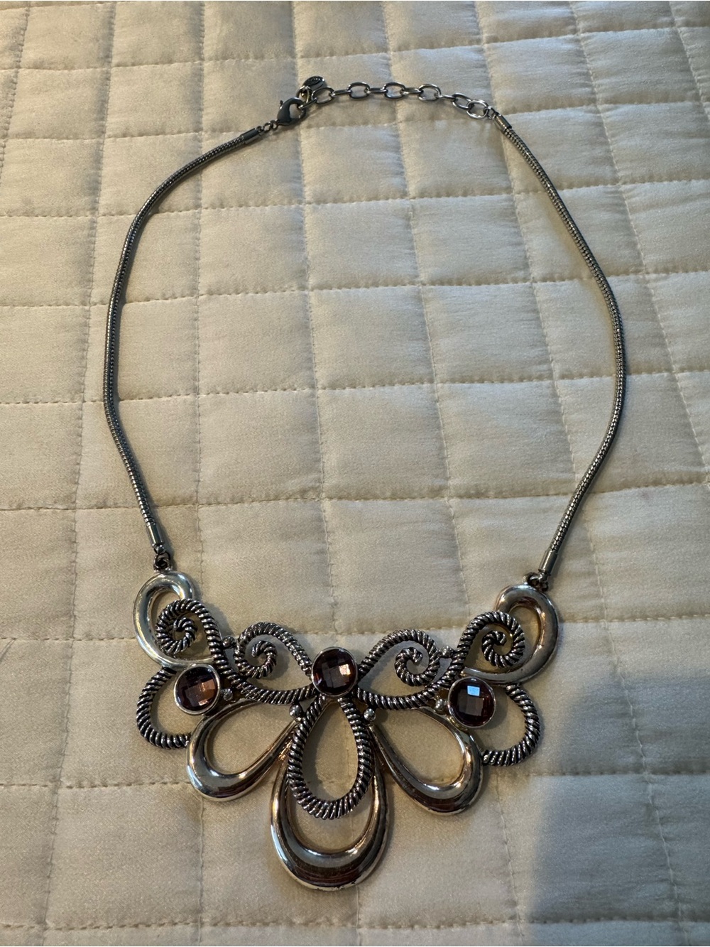 Brighton Silver Statement Necklace with Smoky Gem Accents